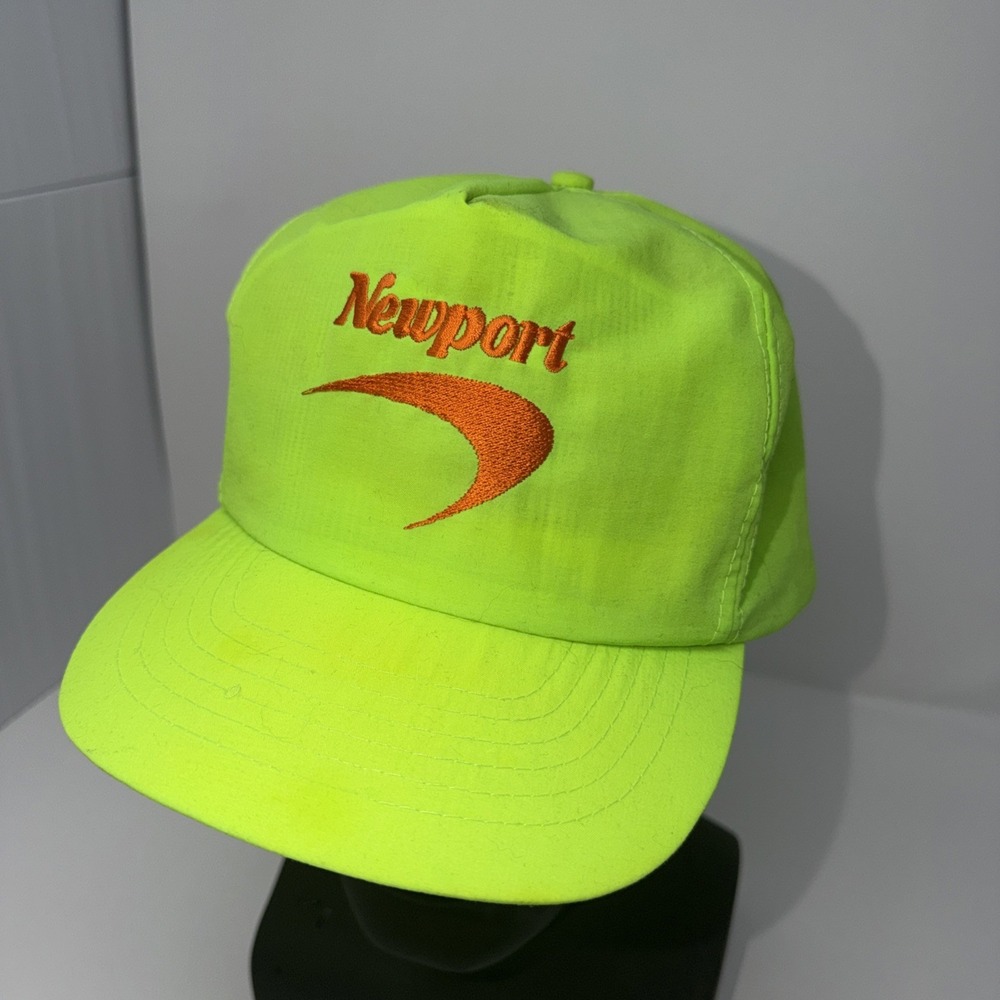 Newport Vintage 90s Neon Green Cigarette Promo Nylon Snapback Hat‎